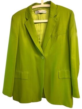 Zara Lime Green Single-Button Blazer